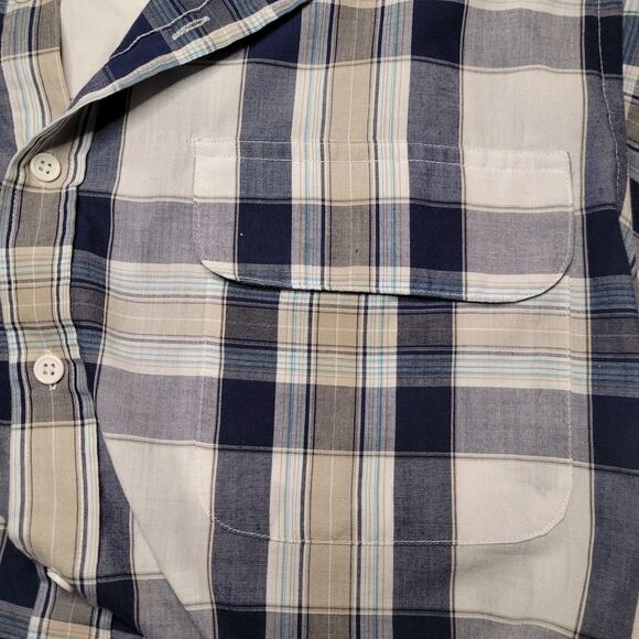 Vintage Steeplechase Blue Gray Plaid Short Sleeve Button Up Shirt Size M - Picture 7 of 7